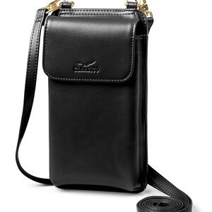 Classico Black Faux Leather Crossbody Wallet and Phone Case with Gold Hardware